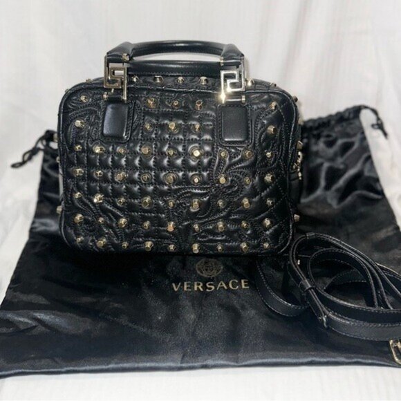 Versace Nappa Barocco Quilted Studded Vanitas Demetra in Black - Picture 6 of 11